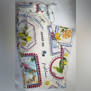 Joie Linen Summer Vibe California Fruit Tie Wide Leg Pant Size 4 NWOT New